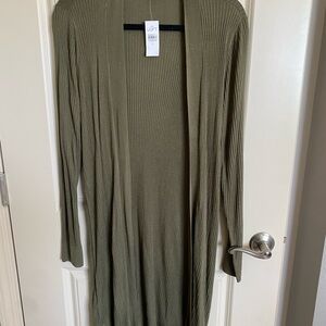 LOFT Olive Ribbed Knit Cardigan